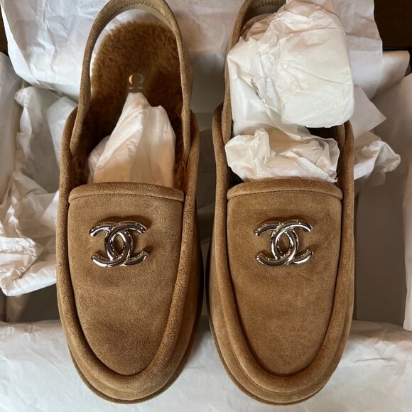 Chanel Suede Slingback Loafers - Dark Beige - Picture 1 of 10